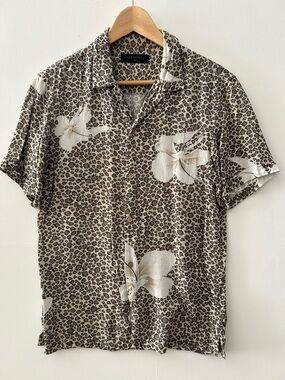 All Saints Men's Short Sleeve Leopard Floral Resort Shirt